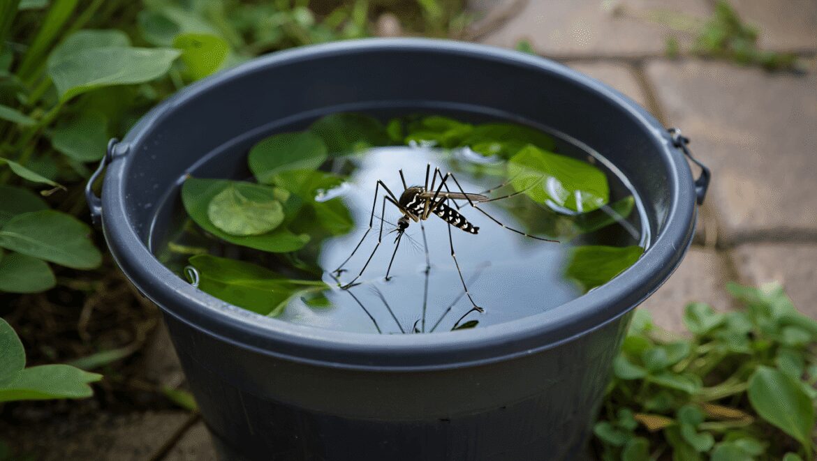 Une astuce simple avec un seau, de l'eau et quelques feuilles aide à limiter le moustique tigre