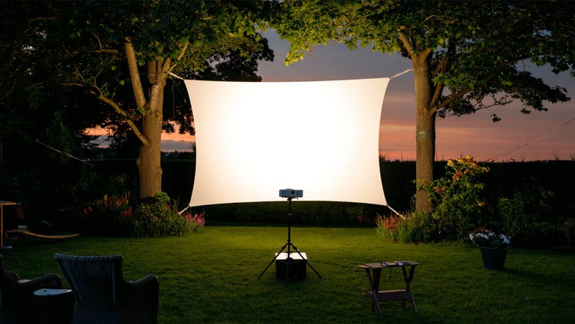 Quand la nuit tombe, cette grande toile entre les arbres donne au jardin une fonction inattendue et éphémère