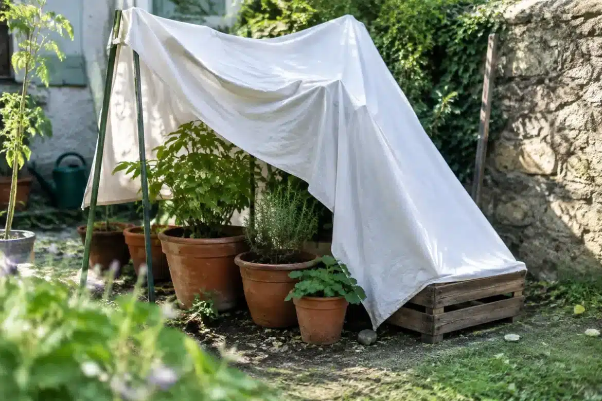 Comment protéger bordures et pots de la première gelée avec un vieux drap de lit ?